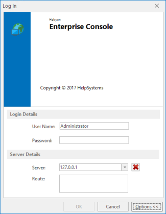 An image showing the Enterprise Console Server Login details